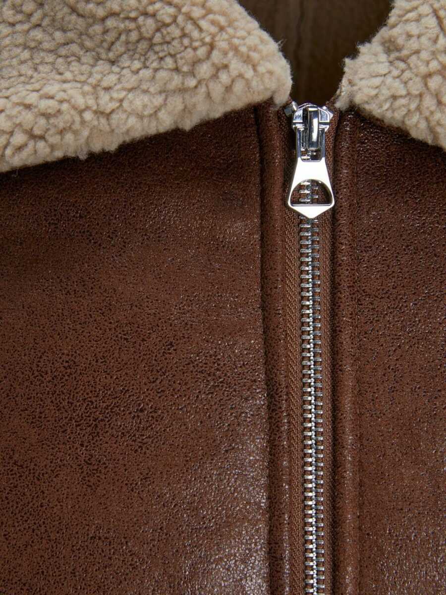 Giubbotto Montone Cognac Eco Uomo Marrone Pelliccia Beige