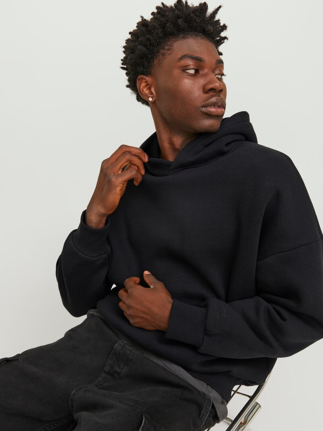 Felpa Loose con cappuccio Jack&Jones nero