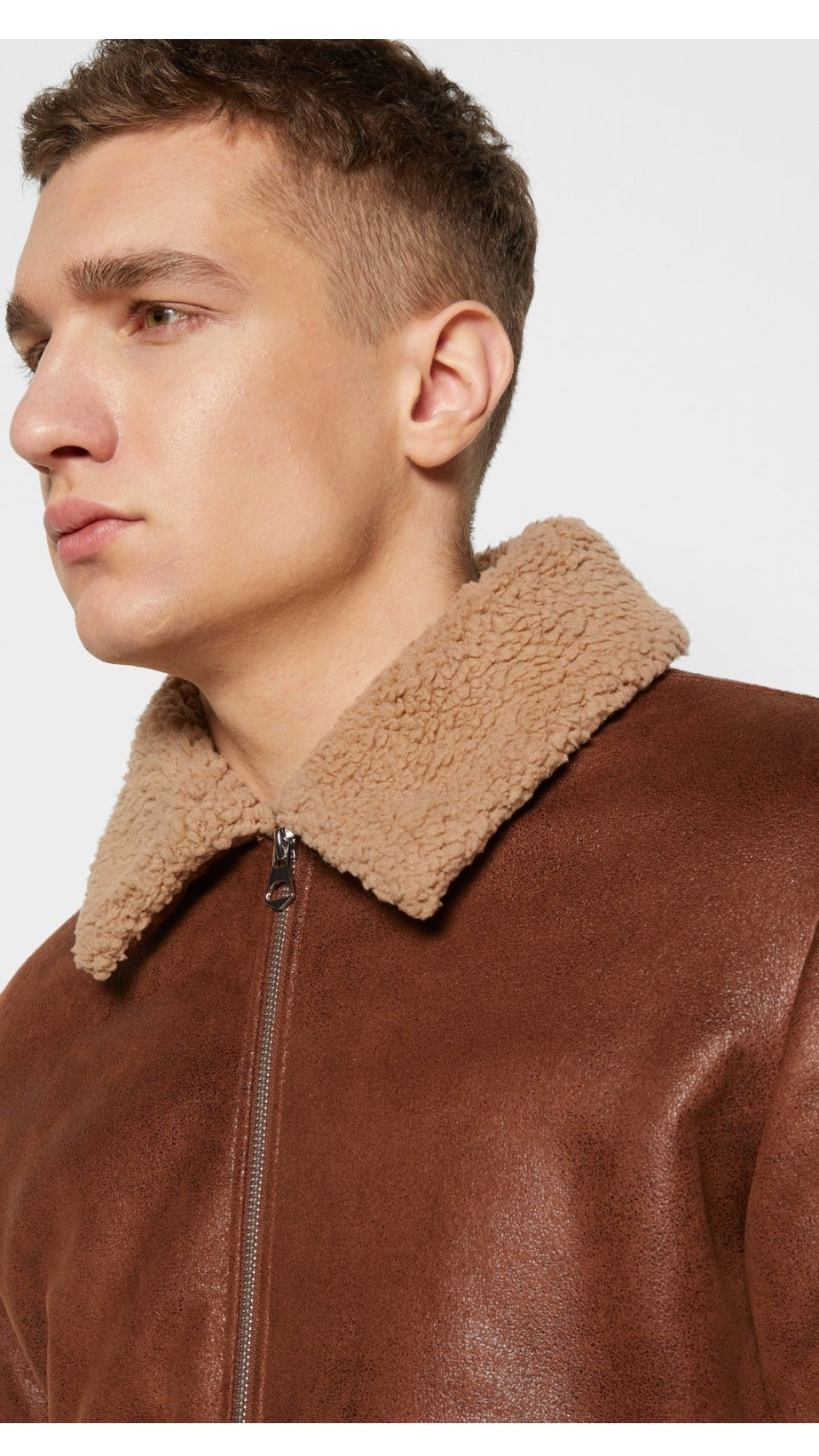 Giubbotto Montone Cognac Eco Uomo Marrone Pelliccia Beige