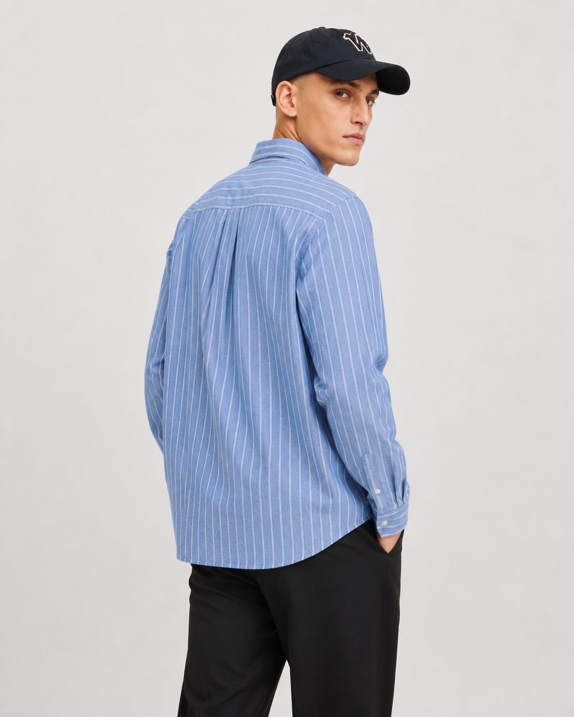 Camicia a righe celeste in lino cotone Jack&Jones premium