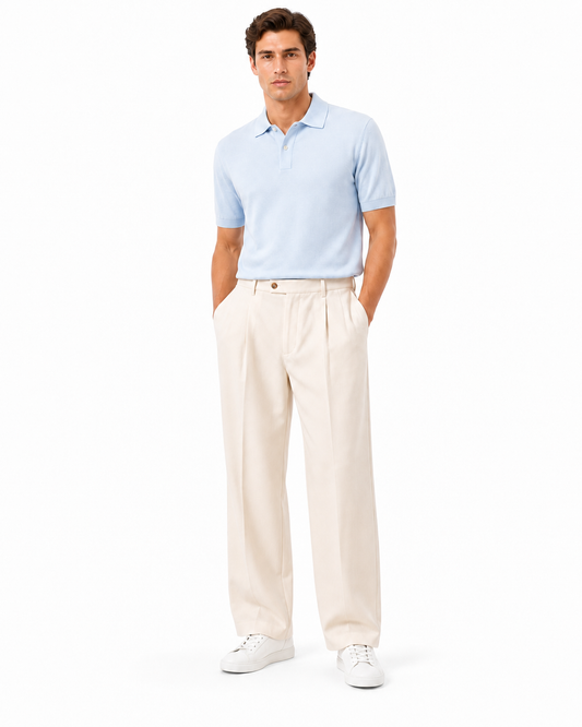 Pantalone largo sartoriale in cotone sabbia chiaro