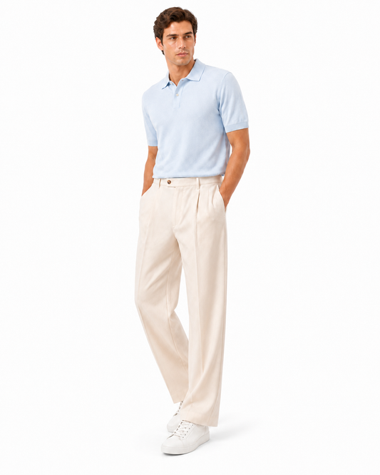 Pantalone largo sartoriale in cotone sabbia chiaro