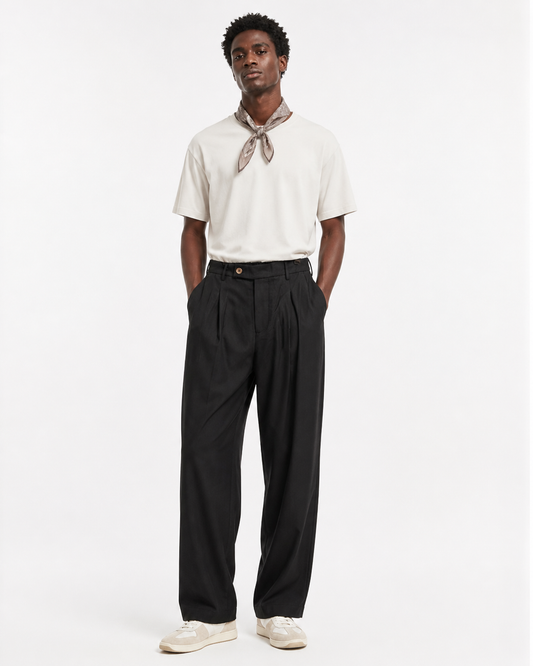 Pantalone largo sartoriale in cotone nero