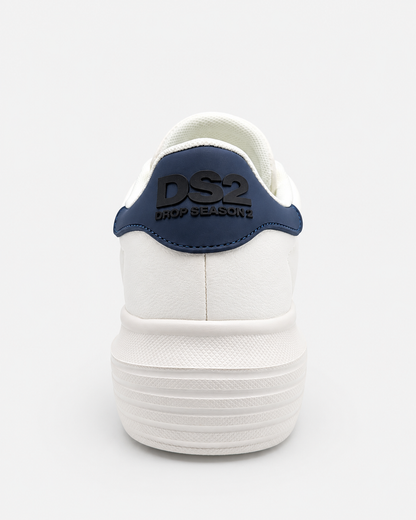 Tallone blu con logo DS2 della sneaker bianca Essential Oversize, vista posteriore
