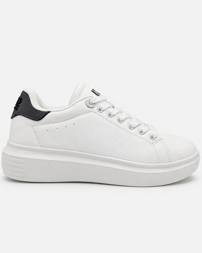 Sneaker uomo bianca DS2 Essential Oversize con tallone grigio e suola alta, vista laterale esterna