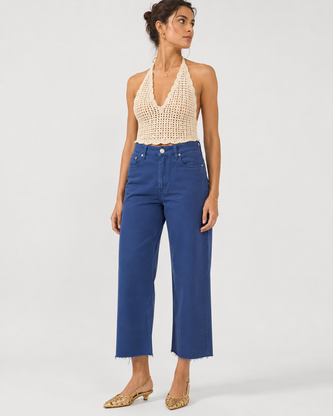 Pantalone in cotone Rita Cropped in Tencel blu Marino ciano - Roy Roger's