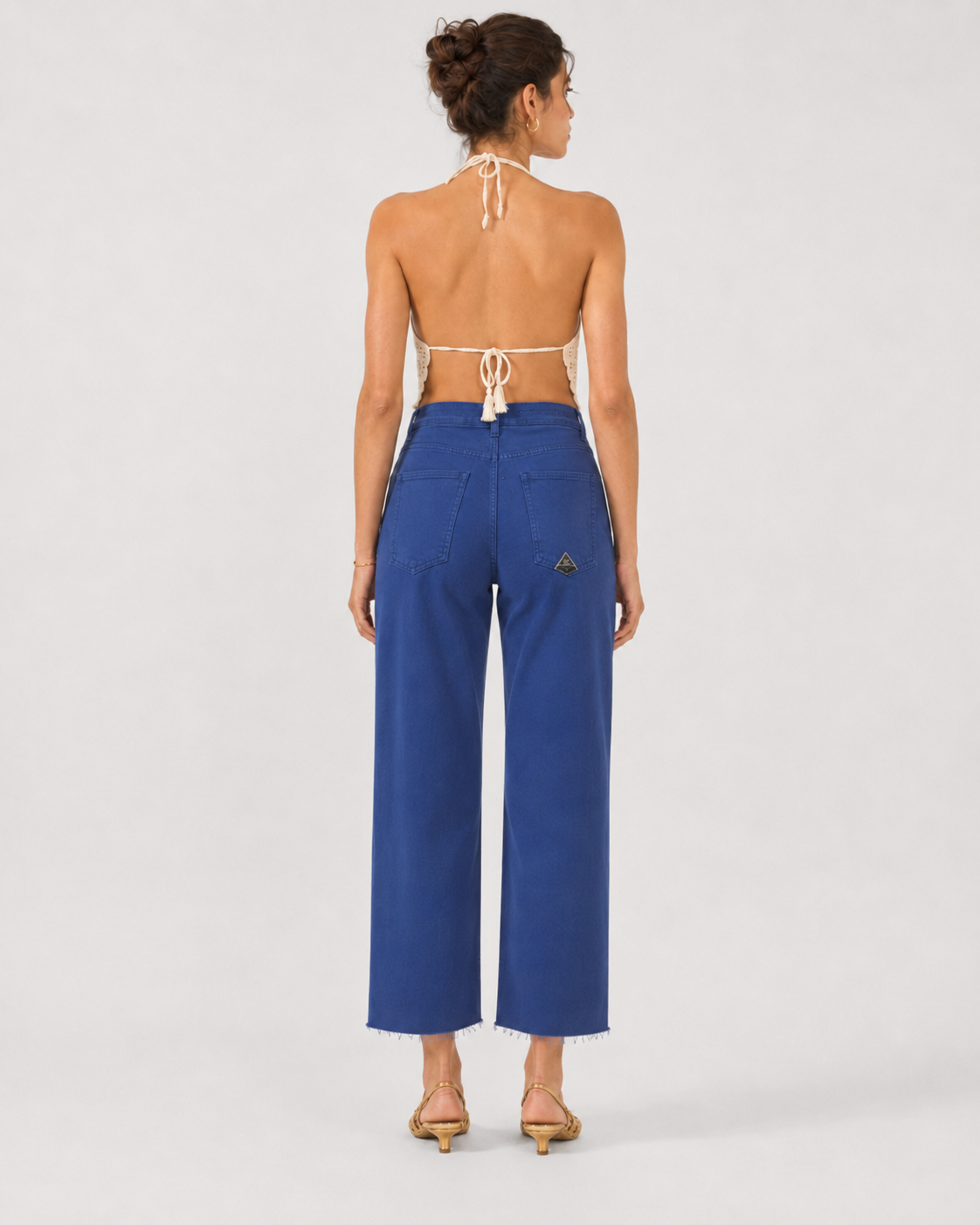 Pantalone in cotone Rita Cropped in Tencel blu Marino ciano - Roy Roger's