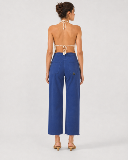 Pantalone in cotone Rita Cropped in Tencel blu Marino ciano - Roy Roger's