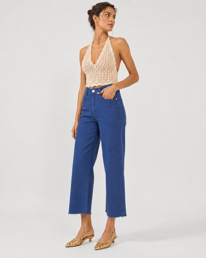Pantalone in cotone Rita Cropped in Tencel blu Marino ciano - Roy Roger's