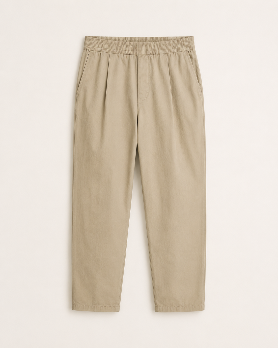 Pantalone uomo carrot fit beige in fresco cotone con vita elastica