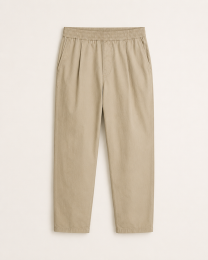 Pantalone uomo carrot fit beige in fresco cotone con vita elastica