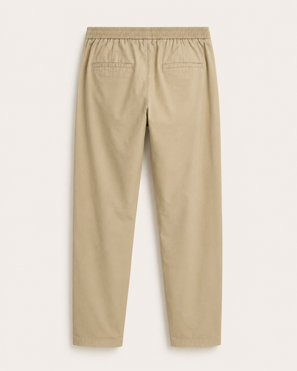 Pantalone uomo carrot fit beige in fresco cotone con vita elastica
