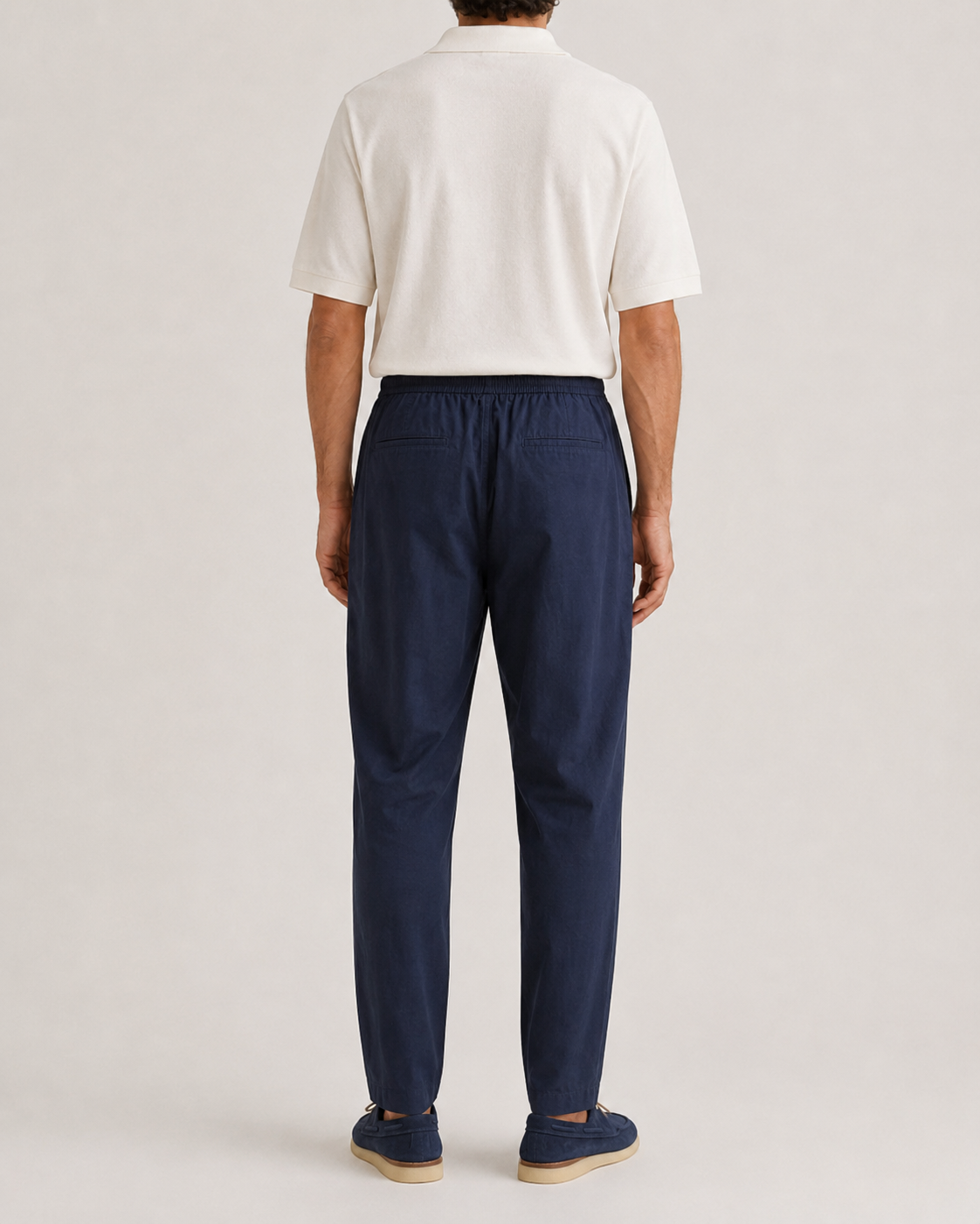 Pantalone uomo carrot fit blu in fresco cotone con vita elastica