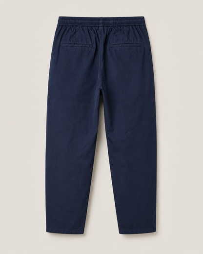 Pantalone uomo carrot fit blu in fresco cotone con vita elastica
