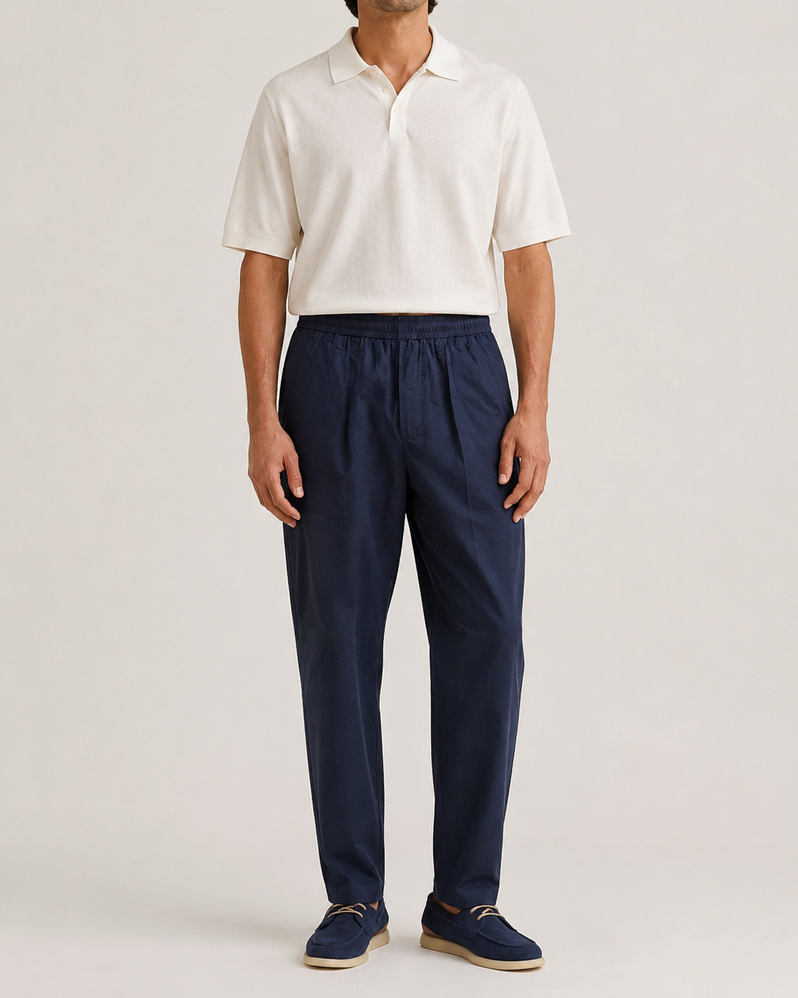Pantalone uomo carrot fit blu in fresco cotone con vita elastica