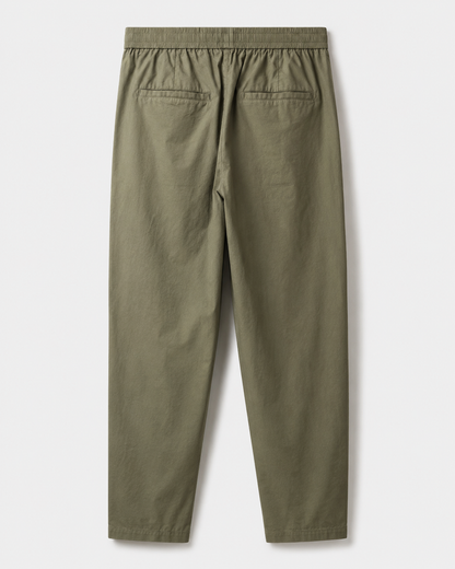 Pantalone uomo carrot fit verde oliva in fresco cotone con vita elastica