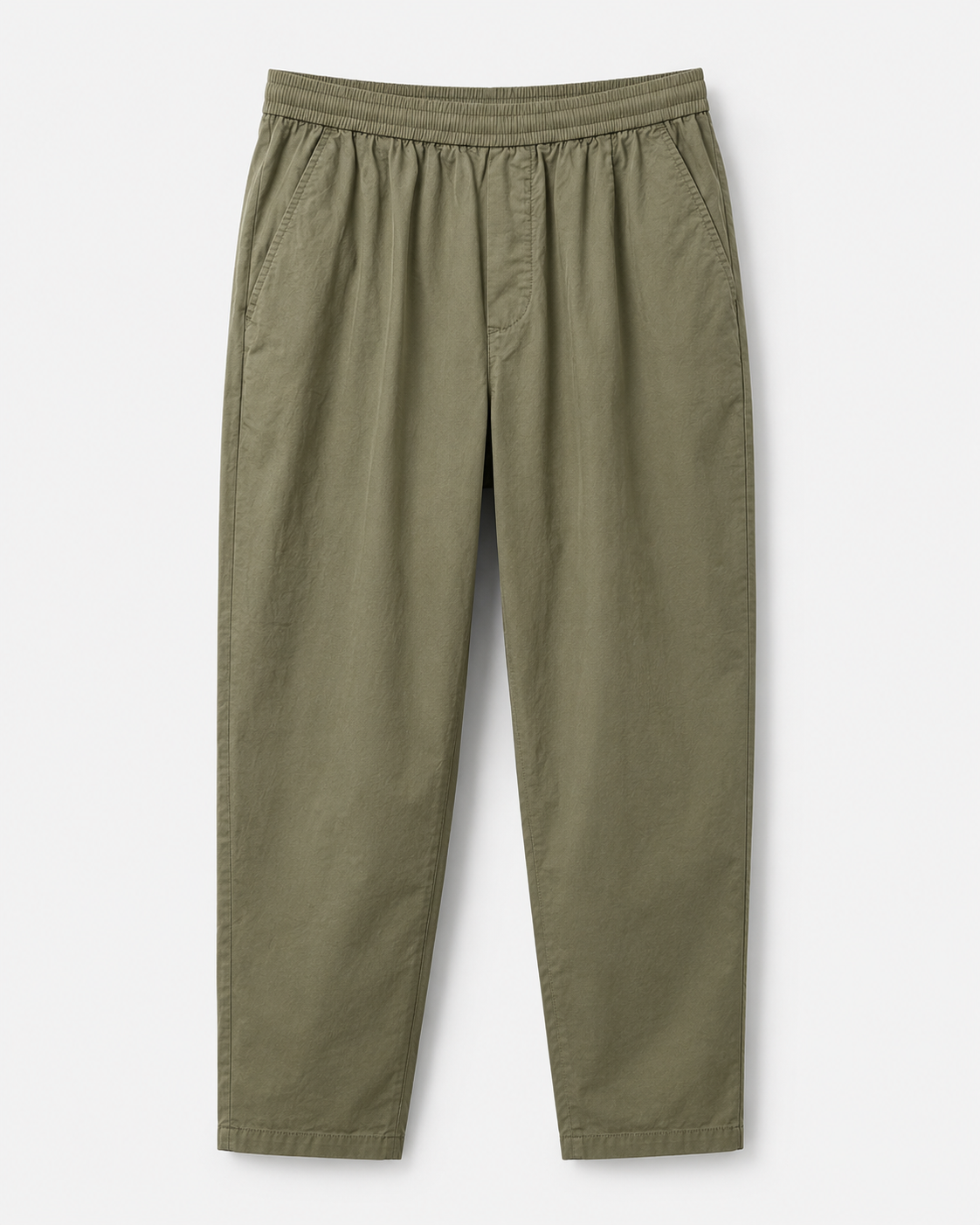 Pantalone uomo carrot fit verde oliva in fresco cotone con vita elastica