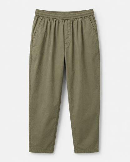 Pantalone uomo carrot fit verde oliva in fresco cotone con vita elastica