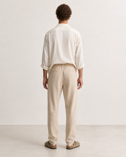 Pantalone uomo beige in lino cotone con vita elastica