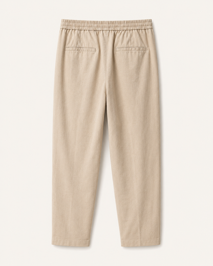 Pantalone uomo beige in lino cotone con vita elastica