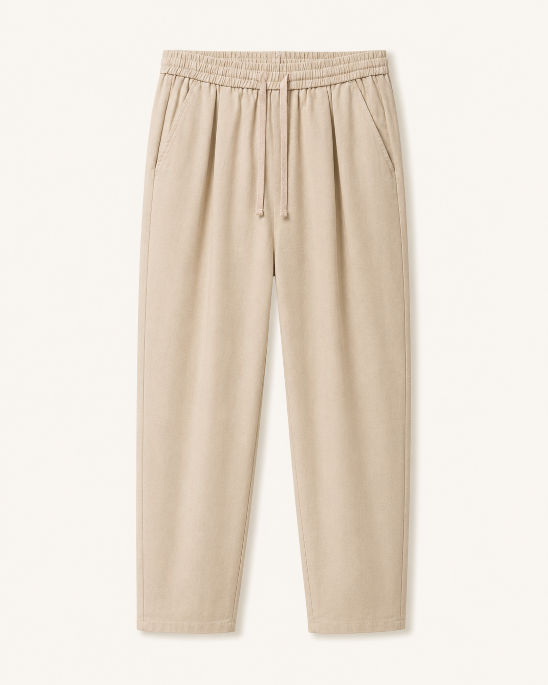 Pantalone uomo beige in lino cotone con vita elastica