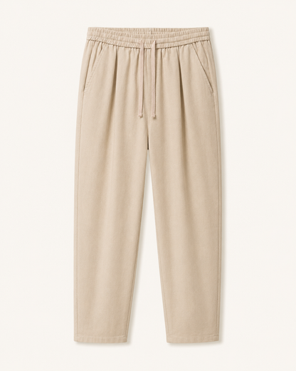 Pantalone uomo beige in lino cotone con vita elastica
