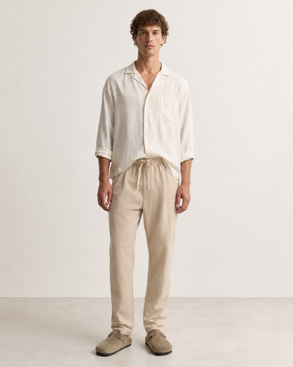 Pantalone uomo beige in lino cotone con vita elastica