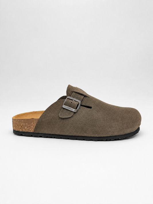 Sabot Uomo Marrone in Pelle Scamosciata con Plantare Imbottito