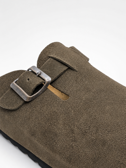 Sabot Uomo Marrone in Pelle Scamosciata con Plantare Imbottito