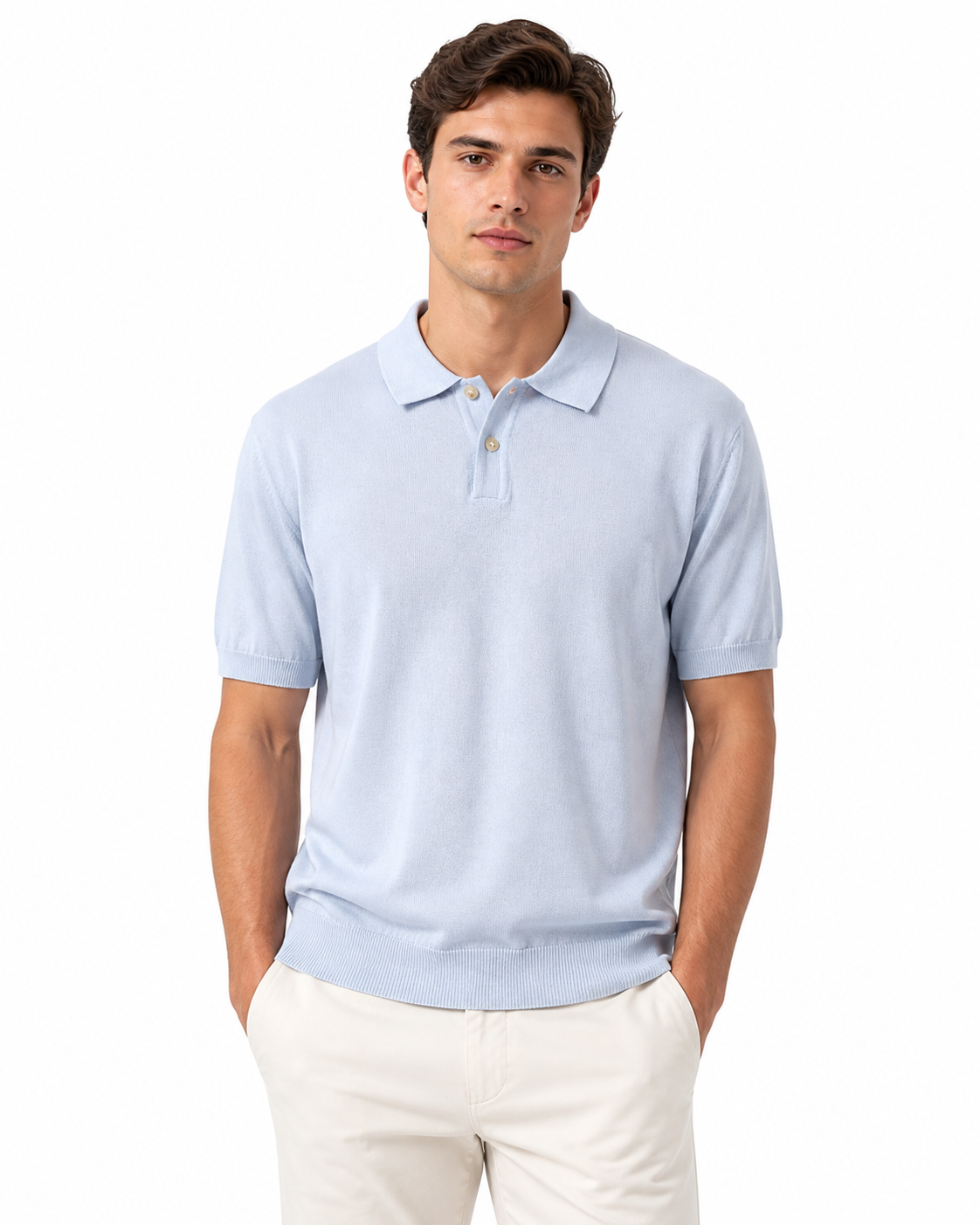 Polo uomo celeste in filo viscosa