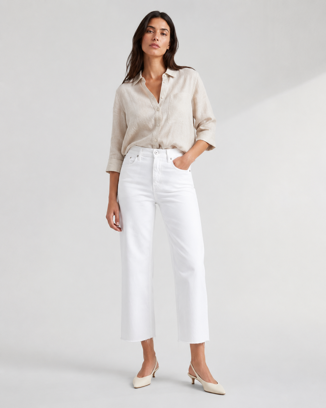 Pantalone in cotone Rita Cropped in Tencel Bianco Blanc de Blanc - Roy Roger's